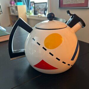 Vintage 1985 Sam Lebowitz Copco Memphis-style enamel whistling tea kettle